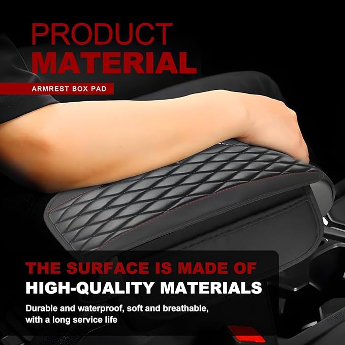 Car Center Console Cover with Side Storage Pockets, Universal Leather Waterproof Armrest Seat Box Cover Protector, Comfortable Car Decor Accessories Fit for Most Cars, Vehicles, SUVs (Black)