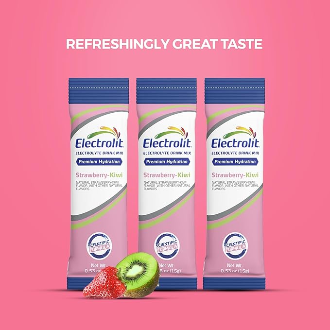 Electrolit Electrolytes Powder Packets, Strawberry Kiwi 8 Pack, Powdered Hydration Packets for Dehydration & Rehydration, Post Workout Flavored Hydrating Drink Mix, Gluten Free Water Enhancer Sticks