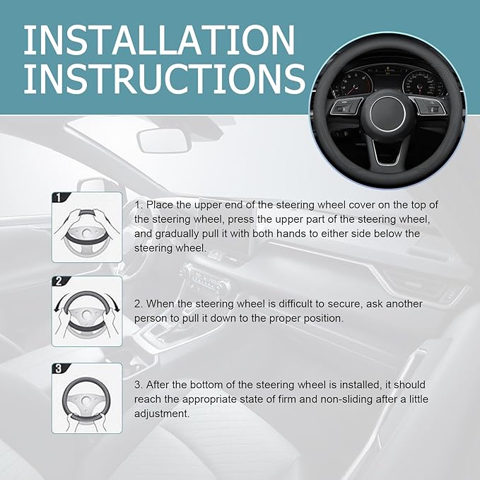 1 PC Car Steering Wheel Cover, Ultra-Thin Soft Leather Steering Wheels Accessories, 15" Round Breathable Car Wheel Cover, Universal Interior Accessories for Most Cars (Black)