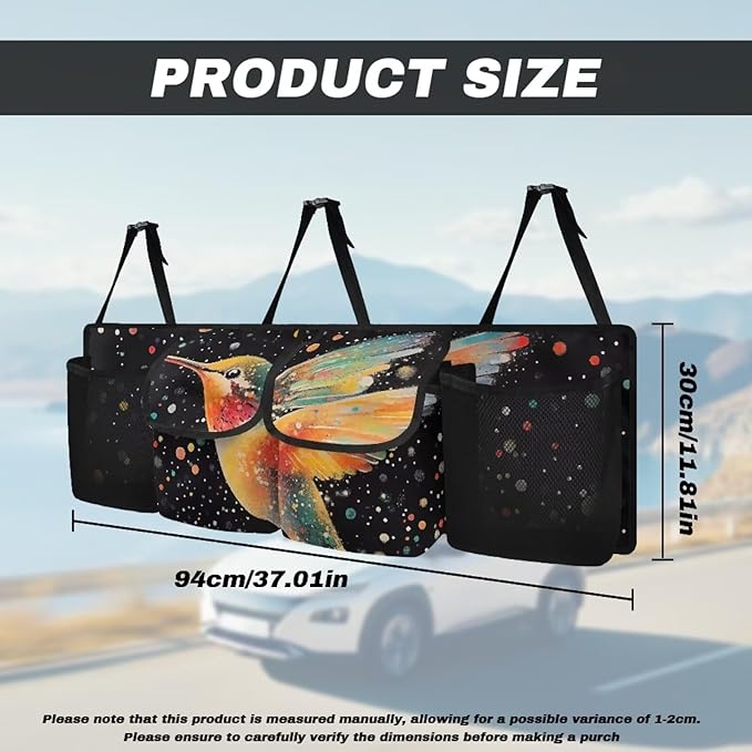 Hummingbird Car Trunk Organizer & Backseat Hanging Organizer with 2 Large Storage Bag & 2 Mesh Pockets,Trunk and Backseat Organizer for SUVs & RVs,37.01x11.81 inch
