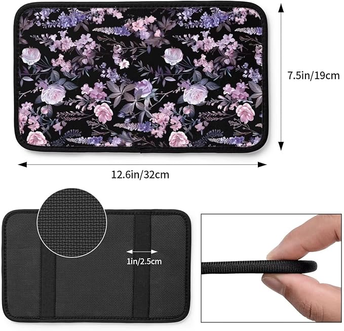 Cute Floral Car Center Console Cover Polyester Fabric Middle Console Cushion Pad Armrest Seat Box Lid Protective Covers Purple Wildflower Cars Decor Accessories