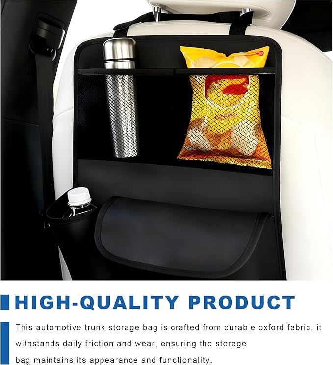 Car Trunk Organizer, Detachable Backseat Storage Bag Hanging Trunk Organizer with 4 Compartments, Large Capacity Seat Back Organization Interior Accessories for Car Truck SUV