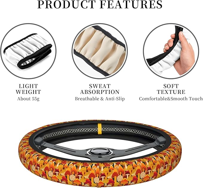 Car Steering Wheel Cover 15 Inch Leather Breathable Universal Auto Steering Wheel Protector Fit Auto Suvs Van Truck - Playful Mushrooms