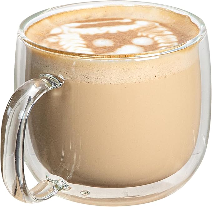 Restaurantware Glass Espresso Cups 12 Count 17 Ounces Borosilicate Double Wall Glass Coffee Mugs Insulated Clear Tea Drinkware for Hot or Cold Beverages