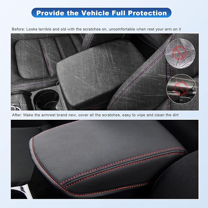CDEFG 2024 2025 CX-5 Center Console Cover Armrest Pad Compatible with 2018-2023 2024 2025 Mazda CX5 CX-5 Console Lid Protective Cover Black Leather Scratch Resistance (Red Line)