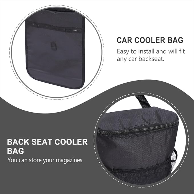 Car Seat Back Cooler Bag Insulated Ice Backpack Hanging Organizer for Backseat Storage Travel and Outdoor Use Black
