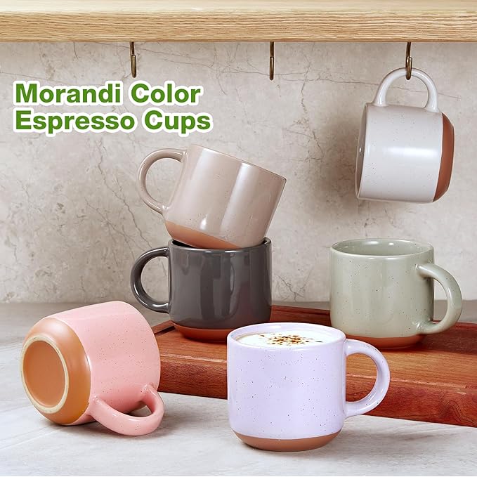 Ceramic Mini Espresso Cups Set of 6, 5 oz Espresso Mugs with Handle, Porcelain Coffee Mugs Demitasse Cups, White Espresso Cups, Microwave Dishwasher Safe Suit for Espresso Machine
