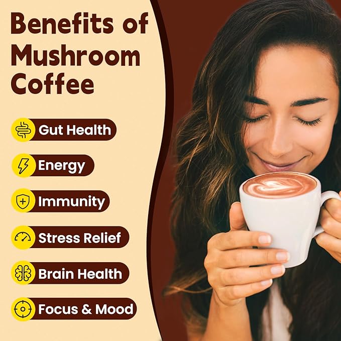 Mushroom Coffee Original Black 11 in 1 Adaptogenic Mushrooms Blend with Ashwagandha KSM-66,Lions Mane,Reishi,Turkey Tail Instant Mushroom Coffee for Boost Energy, Focus 30 Servings
