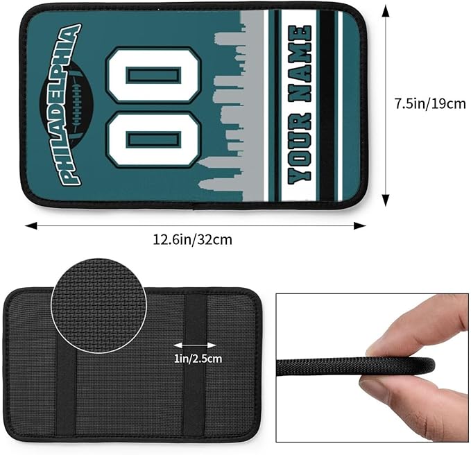 Custom Football Car Armrest Covers Personalized Football Style with Name Number Customized Auto Center Console Pad Car Handrail Box Cushion for Most Vehicle Decor Accessories, Green
