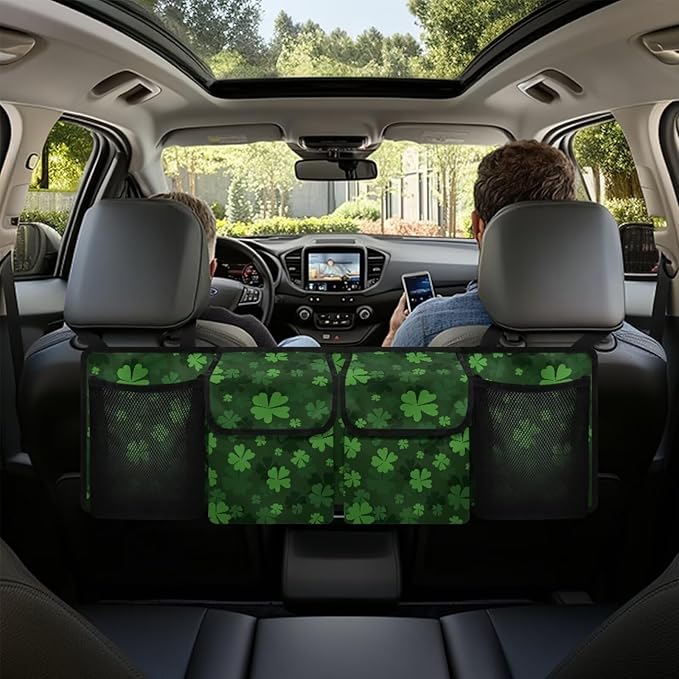 Trunk Organizer for Suv Car Trunk Organizers for Women Green Leaf Car Storage Organizer, St Patrick's Day Decor Space-Saving Car Backseat Organizers Easy to Install Car Basket Organizer