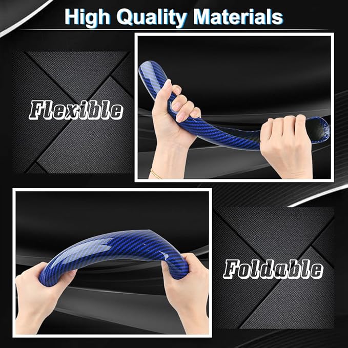 Carbon Fiber Steering Wheel Cover 3PCS, Non-Slip Grip for Universal Cars,Fit for 14–16 Inch Wheels, Interior Accessories for Cars Trucks (Blue)