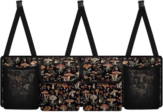 Mushroom Car Trunk Organizer with 4 Pockets Hanging Car Backseat Storage Bag Multipurpose Car Interior Accessories for SUV Pickup Truck Van