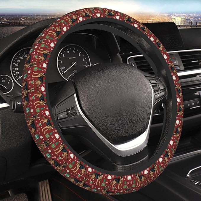 German Shepherd Dogs Christmas Universal Fit Steering Wheel Cover for Car, Truck, and SUV, Durable Steering Wheel Protection