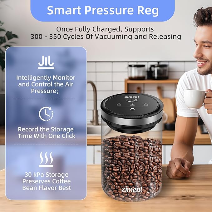 2 PCS 1.6L Automatic Vacuum Coffee Canister, Sealed Glass Food Storage Container for Coffee Beans, Tea Leaves, Nuts, Snacks, Pasta, Home Kitchen Food Storage, Gifts,17OZ