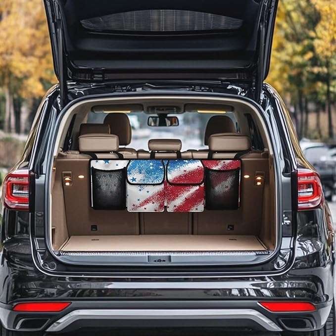 Car Trunk Organizer,Large Backseat Trunk Organizer,Collapsible Car Storage Bag,Auto Backseat Storage Bag Decoration for SUV/MPV/Truck,American Flag Star Stripes Patriotic