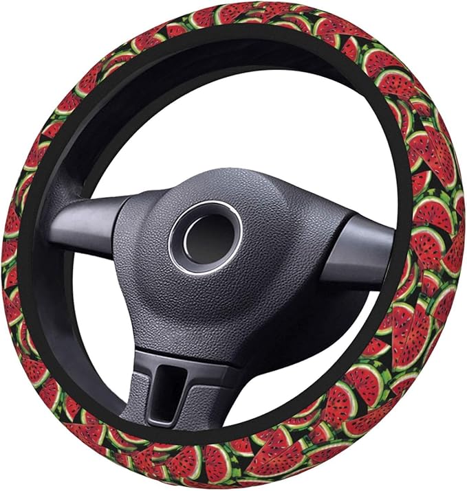 Red Watermelon Steering Wheel Cover for Women Men Girls, Car Accessories Decor Thickened Anti-Slip Auto Steering Wheel Covers Protector Universal Fit 15 Inch for Cars, Truck, SUV