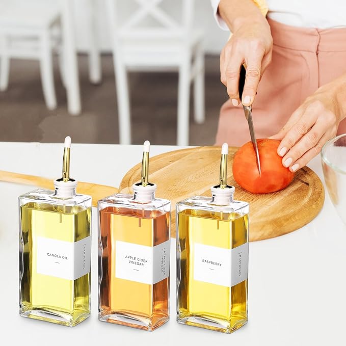 6 Sets Olive Oil Dispenser Bottles for Kitchen with Nozzles Funnel Labels Cooking Oil Dispenser 500ml Set for Kitchen Vinegar Coffee Syrup (Gold)