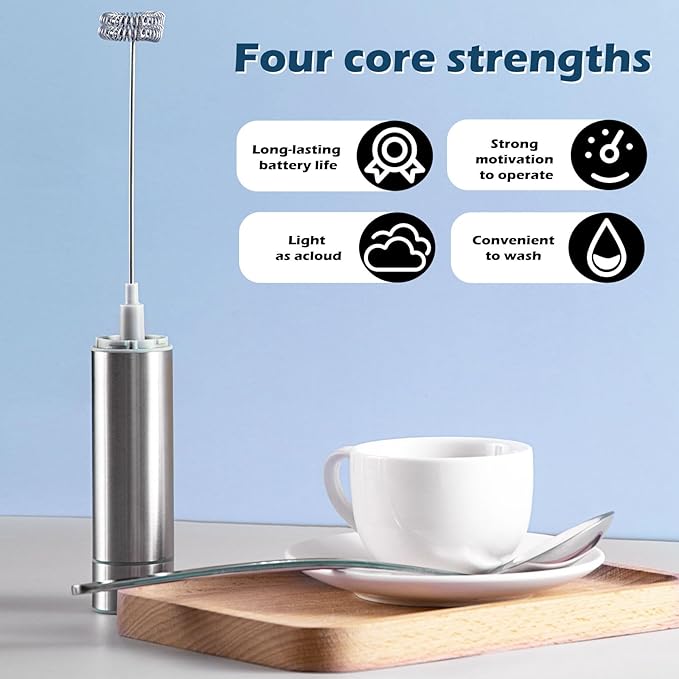 Electric Milk Frother Handheld Rechargeable with Cover-Coffee Frother Wand, Drink Mixer Handheld with 2 Detachable Stainless Whisks 2 Speed Adjustable for Latte, Cappuccino, Matcha, Egg (champagne)
