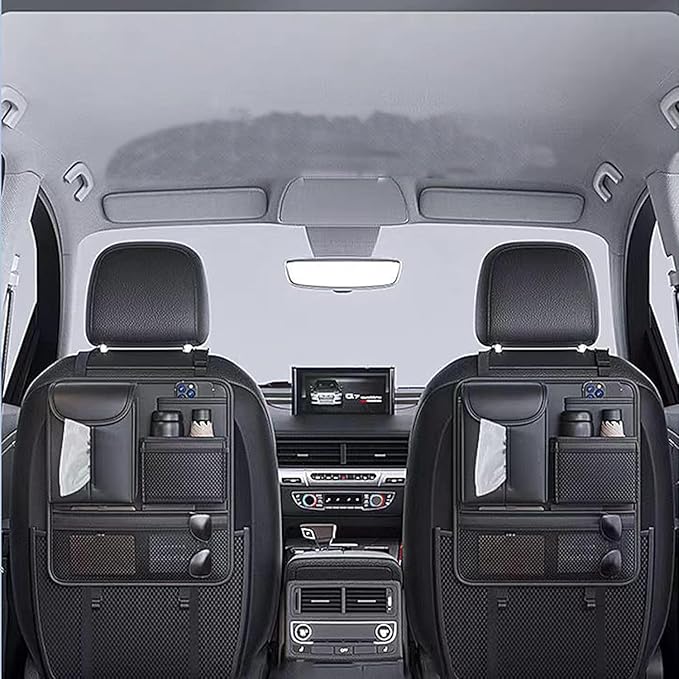 Multifunctional Car Seat Back Storage Box – Premium PU Leather Backseat Organizer with Cup Holder & Tissue Box, Spacious Car Seat Organizer for Storing Essentials & Keeping Interior Neat