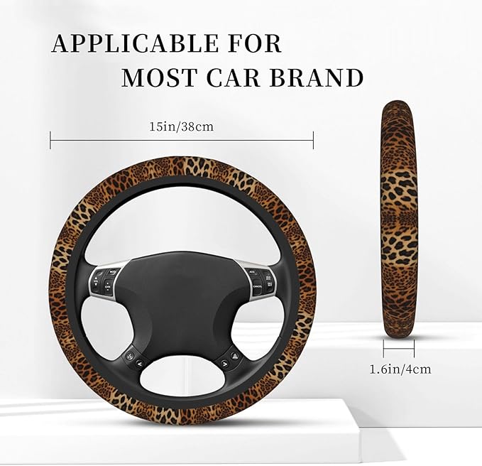 Leopard Print Car Steering Wheel Cover, 15 Inch Steering Wheel Cover Stylish Decor for Most Cars