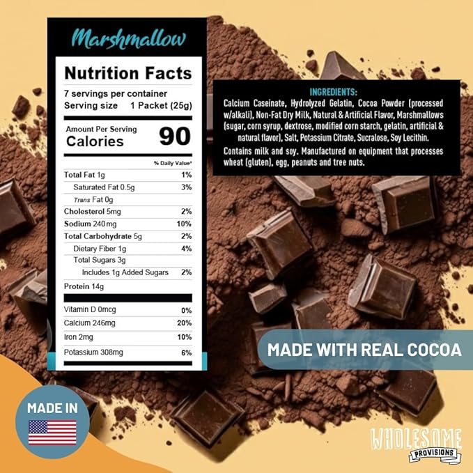 Protein Hot Chocolate, Keto Hot Chocolate Mix, Low Carb Hot Cocoa, 15g Protein, 2g Net Carbs, Low in Sugar, Instant Hot Coco, 7 Individual Macro-Controlled Packages (Marshmallow, 3 Pack)