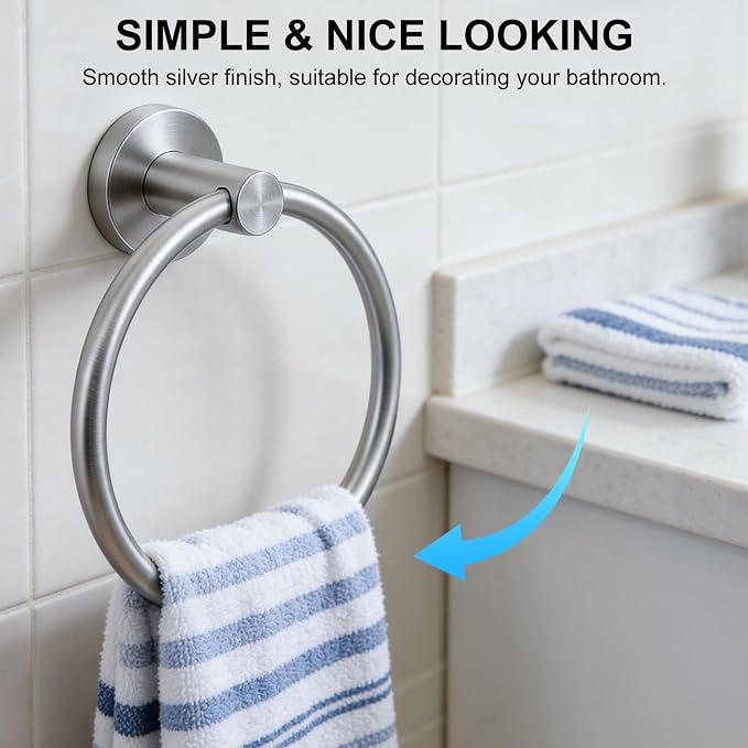 SetSail Towel Holder for Bathroom Wall Silver Towel Ring Stainless Steel Hand Towel Holder Heavy Duty Towel Hanger for Bath, Kitchen Drill Hole