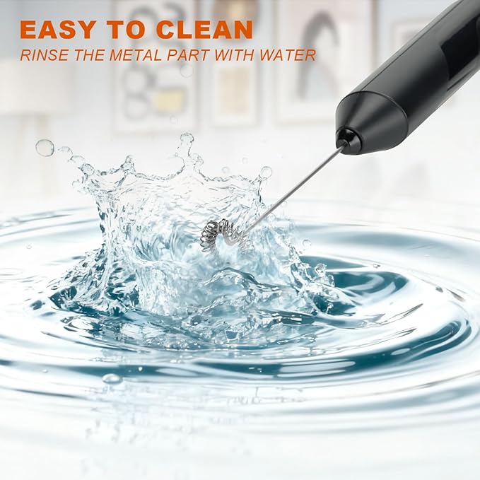 Handheld Milk Frother, Battery Operated Electric Foam Maker, Milk Frother Wand Drink Mixer with Stainless Steel Whisk for Coffee, Matcha, Lattes, Cappuccino (Black with stand)
