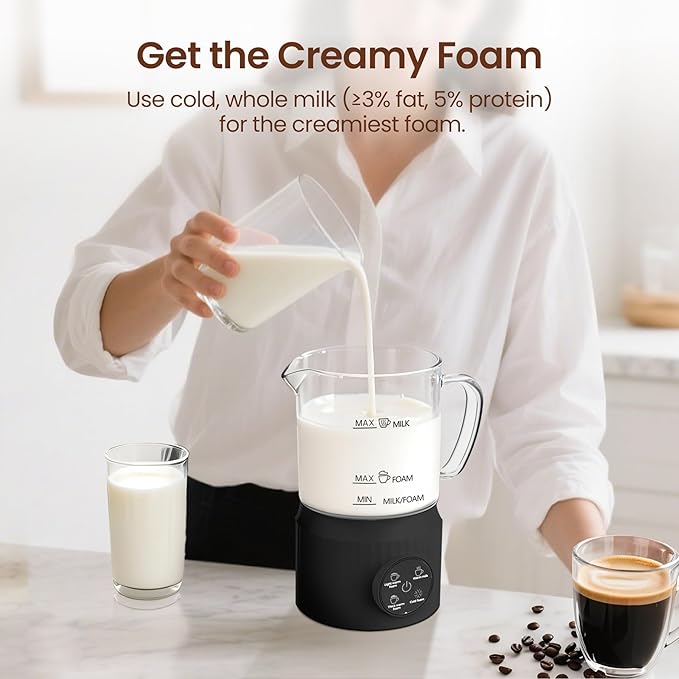 4-in-1 Milk Frother, Electric Milk Frother and Steamer with LED Touch Screen, Non-stick Bottom, Milk Warmer 13.52oz for Lattes, Cappuccinos, and Macchiatos at Home, Black