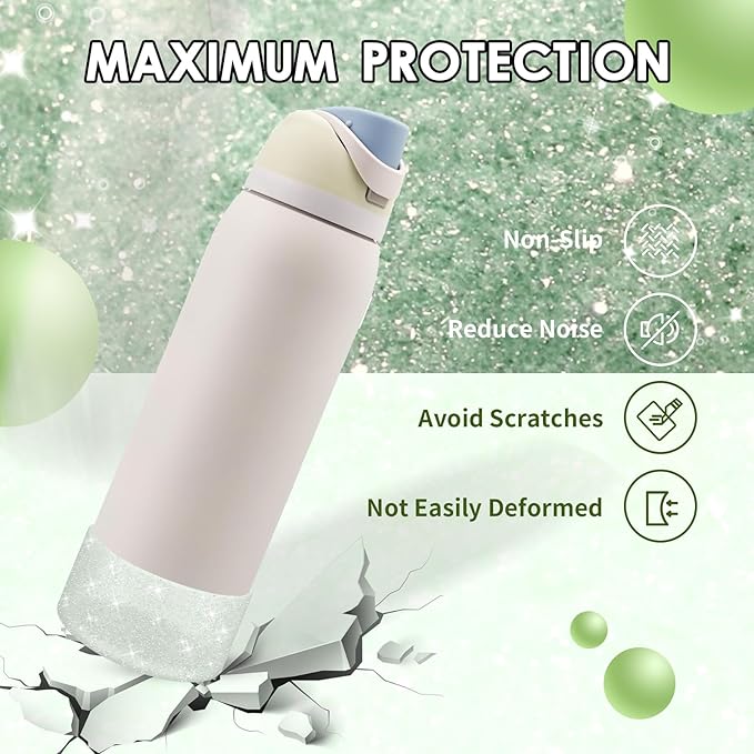 Protective Glitter Silicone Boot Compatible with Owala 24oz 32oz 40oz, Bling Cup Sleeve Bottom Bumper Cover Compatible with Owala FreeSip, Twist, or Flip Stainless Steel Water Bottles