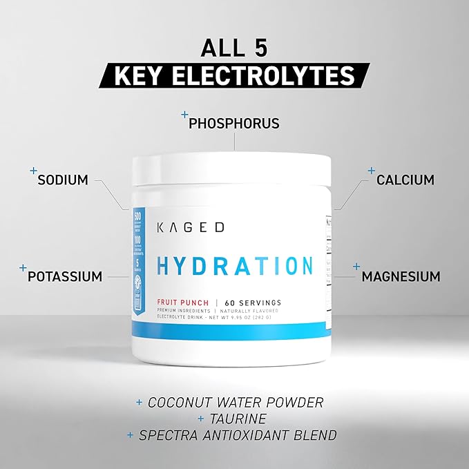 KAGED Daily Hydration | 5 Key Electrolytes | Sugar Free | Coconut Water | 60 Servings