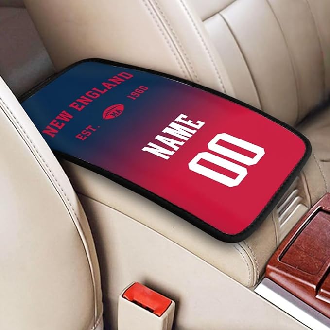 Custom Car Armrest Cover,Add Personalized Name and Number As Gifts for Loyal Football Fans,Auto Center Console Pad Car handrail Box Cushion,Fit for Most Car