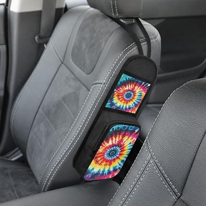 Tie Dye Automobile Seat Side Organizer Colorful Car Seat Storage Hanging Bag With Zipper Multifuctional Storage Box Suitable for Cars, SUVs, Trucks