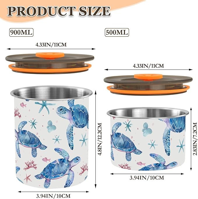 ALAZA Sea Turtle Watercolour Airtight Coffee Bean Canister Customed 500ml Food Storage Containers with Lids For Gournd, Tea, Sugar, Flour, Rice, Cereal, Candy Cookie Jar