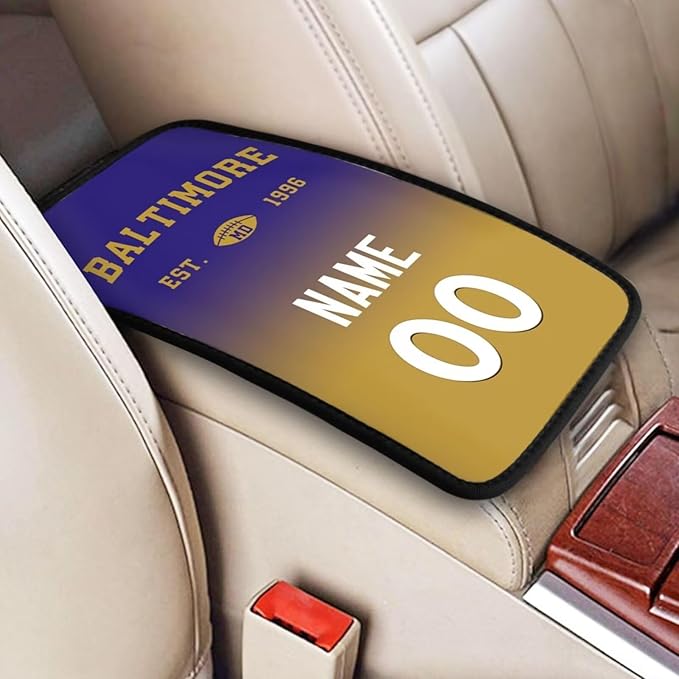 Custom Car Armrest Cover,Add Personalized Name and Number As Gifts for Loyal Football Fans,Auto Center Console Pad Car handrail Box Cushion,Fit for Most Car