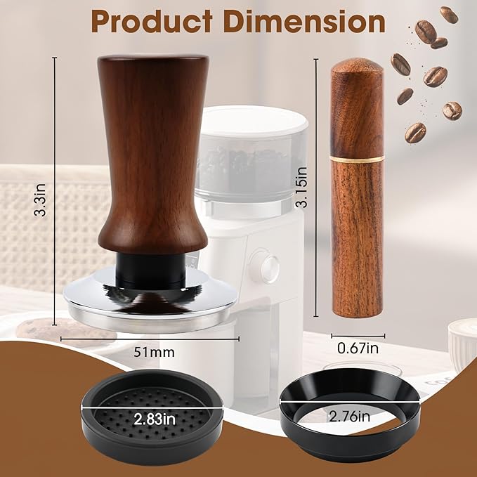 51mm Spring Loaded Espresso Tamper Kit with WDT Tool Dosing Ring and Tamping Mat for 51mm Portafilter Home Coffee Machines