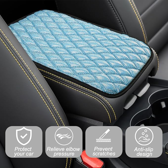 Car Center Console Cover, Soft Comfortable Vehicle Armrest Seat Box Cover Cushion, Wear Resistant Auto Armrest Storage Box Decoration Protector Pad, Universal for Truck SUV Sedan (Blue)
