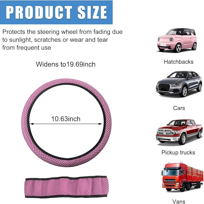 Car Steering Wheel Cover, 15 Inches Automotive Steering Wheel Protector, Elastic Stretch Steering Wheel Cover for Most Vehicles, Universal Interior Decor Car Accessories (Pink)