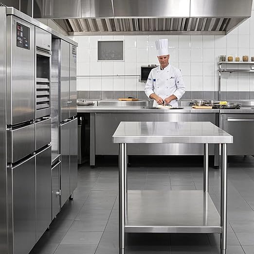 NSF Stainless Steel Table for Prep & Work with Caster 30x24 Inches, Metal Commercial Kitchen Table with Under Shelf and AdjustableTable Foot for Restaurant, Home and Hotel