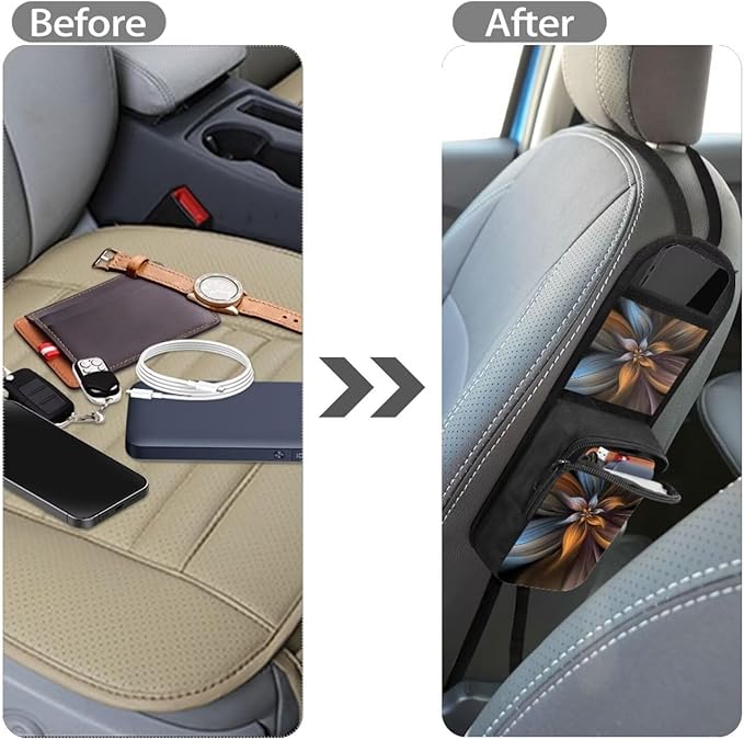 Brown Flower Auto Seat Storage Hanging Bag Multifuctional Storage Box Front Seat Phones, Drink, Stuff Holder Car Accessories for Car, SUV, Trucks