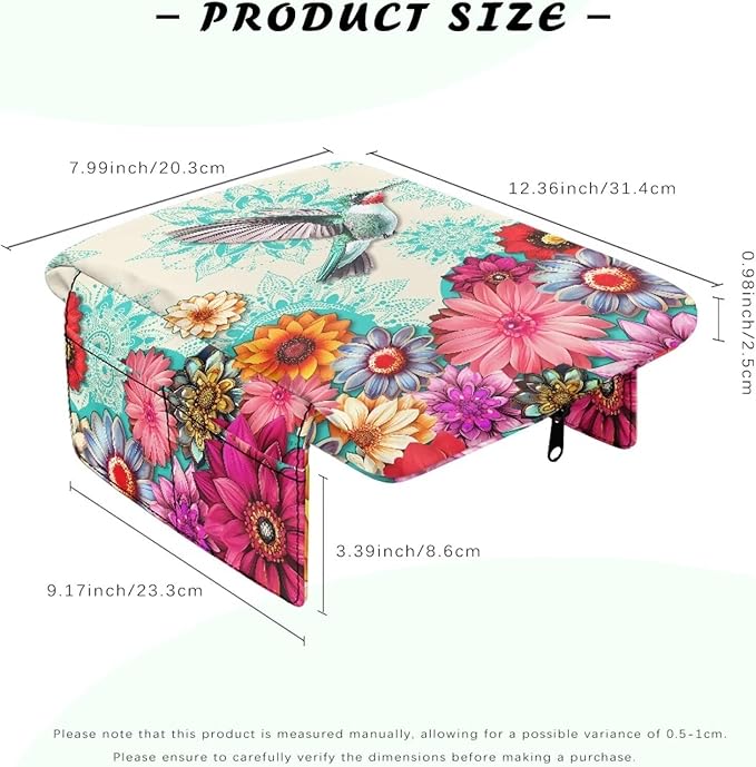 Dreaweet Boho Hummingbird Arm Rest Cover for Car Women Thick Center Console Armrest Pad with Pockets Auto Car Car Center Console Cushion Pad