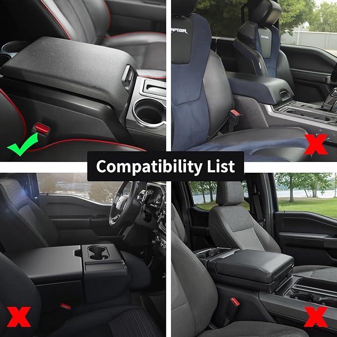 GIANT PANDA Custom Fit Truck Center Console Cover for Ford F150 2009 2010 2011 2012 2013 2014,Leather Console Cover Armrest Cover Protector, Full Protection - Black