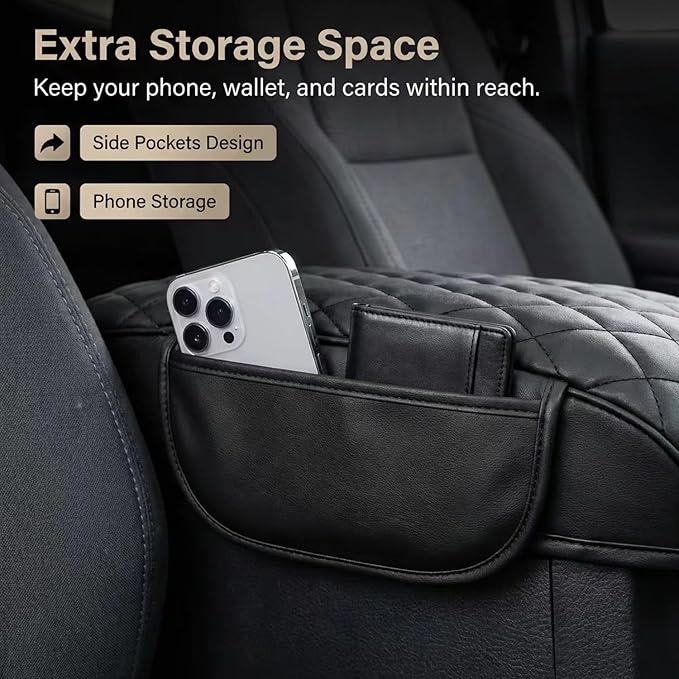 Armrest Cover Compatible with Toyota 4Runner 2010-2024, Center Console Pad with Organizer Storage Pockets, Leather Arm Rest Lid Protector Cushion Interior Accessories