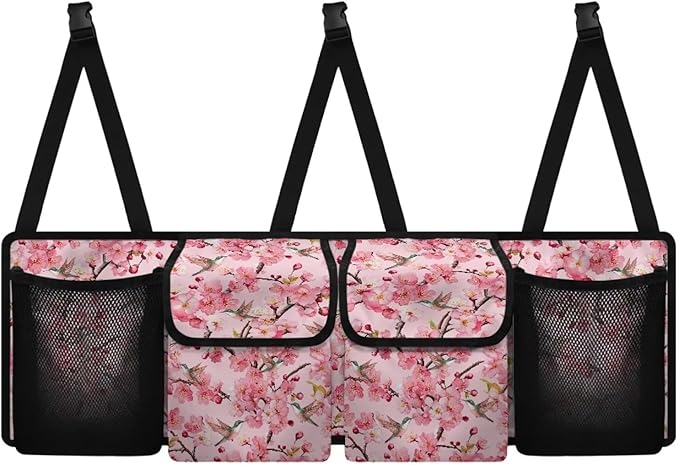 Cherry Blossom Car Trunk Organizer SUV Accessories, Hummingbird Car Organizer Decorations Adjustable Space-Saving Car Organization for SUV/MPV/Truck/Sedan, Your Trunk to Look Organized and Nice