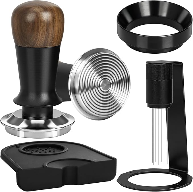 51mm Espresso Accessories Kit - Includes Spring-Loaded Espresso Tamper, WDT Tool with Magnetic Stand, Dosing Funnel & Tamping Mat | Professional Espresso Tool for Home Baristas