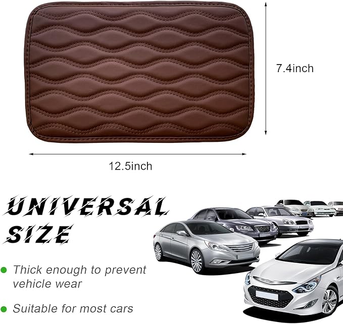 Car Center Console Pad, Waterproof PU Leather Auto Armrest Box Cover, Comfortable Vehicle Arm Rest Protector Cushion Pad for Car SUV, Universal Car Accessories (Coffee)