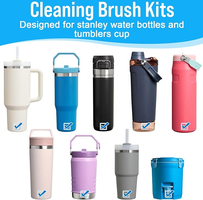 XANGNIER 4 PCS Water Bottle Cleaner Brush Set for Stanley Tumbler 40 oz/30 oz/20 oz Cup,Multifunctional Bottle Brush and Long Silicone Straw Cleaner Brush,Cleaning Kit for Owala/Yeti Cup Accessories