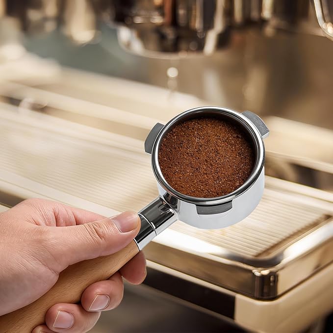 NKU 51mm Bottomless Portafilter 3 Ears with Puck Screen & Filter Basket, Natural Wood Handle, Fits CASABREWS CM5418 & 3700 Series Espresso Machines