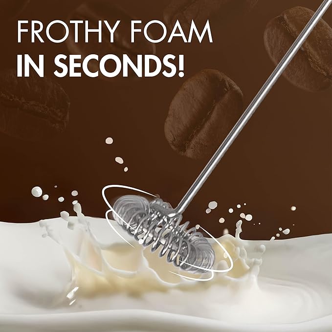 Primula Handheld Electric Milk Frother, Powerful Motored Whisk, Portable Battery-Powered Mini Drink Mixer for Latte, Cappuccino, Matcha & More, Brown