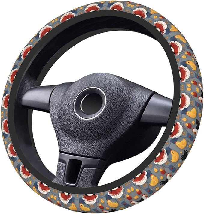 Red Chickens Grey Universal Fit Steering Wheel Cover for Car, Truck, and SUV, Durable Steering Wheel Protection