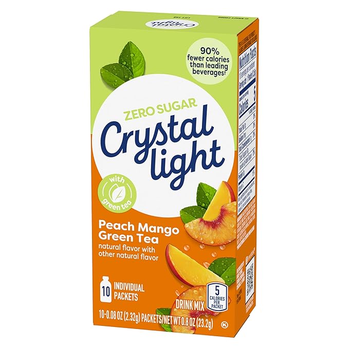 Crystal Light On The Go Peach Mango Green Tea Drink Mix, 10-Packet Box (Pack of 12)